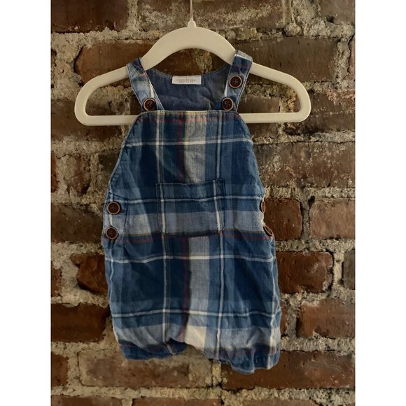 Next Blue Plaid Overalls 3-6m - Picture 1 of 8